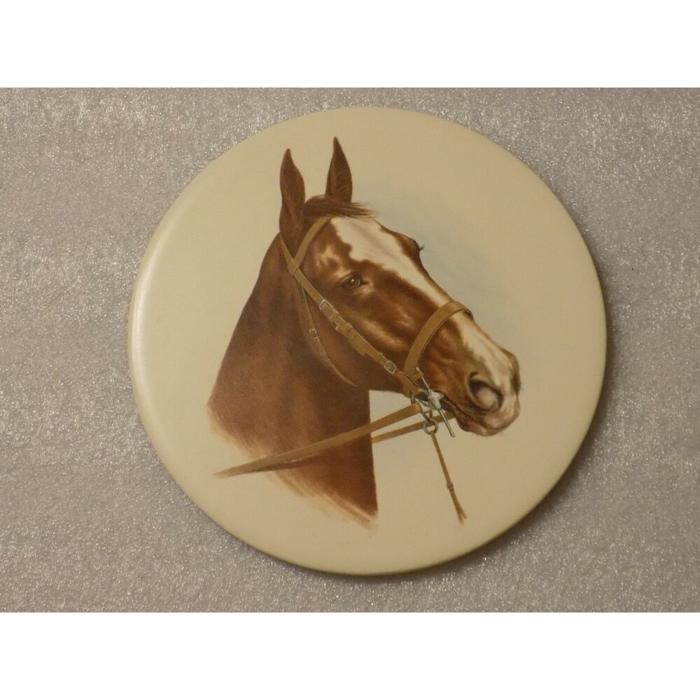 Vintage Mid State Round Bay Horse Thoroughbred Ceramic Tile 6" Wall Decor